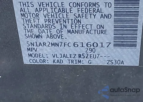 2015 Nissan Pathfinder Sv from USA, damaged, VIN 5N1AR2MN7FC616017